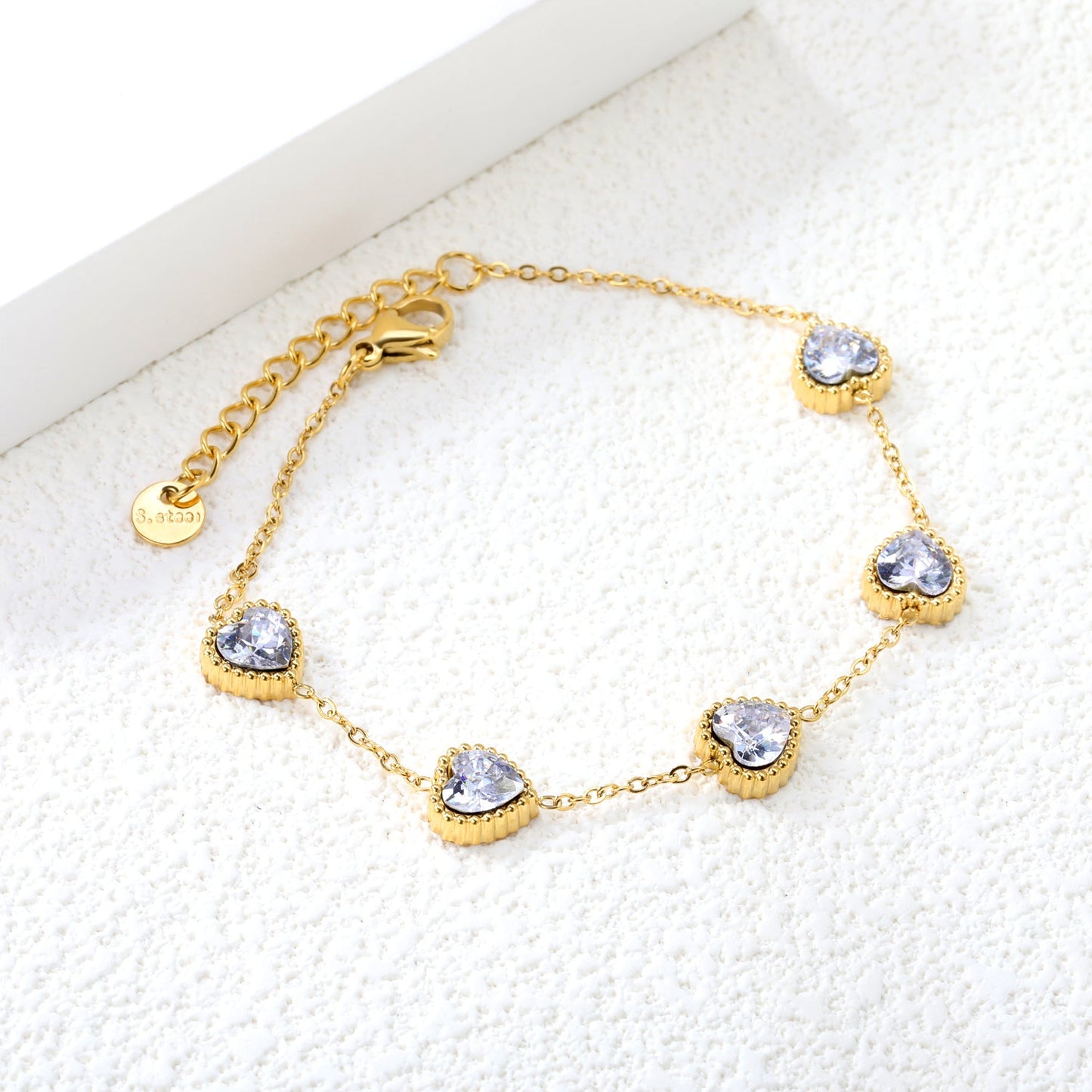 8.6mm Heart with White Crystal/Black Crystal/Red Zirconium Fittings 0.35 Cross Chain*17+3cm+6mm Round Plaque Bracelet Gold Color asonjewelry