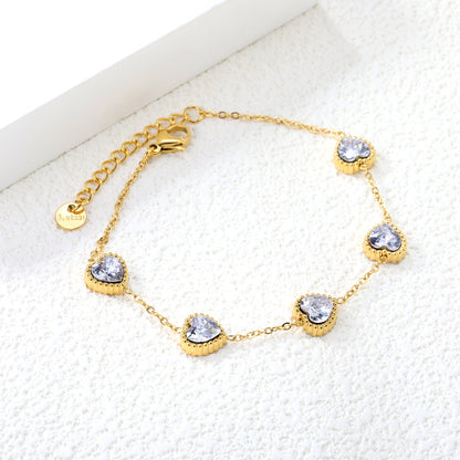 8.6mm Heart with White Crystal/Black Crystal/Red Zirconium Fittings 0.35 Cross Chain*17+3cm+6mm Round Plaque Bracelet Gold Color asonjewelry