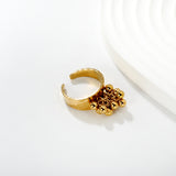 9.4mm high, color-matched French-style fringed round bead open ring, steel color, interwoven gold