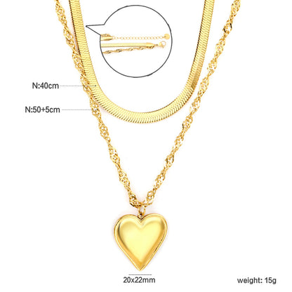 20x22mm heart-shaped accessory double chain 4mm blade chain 40cm + 3mm water glass chain 50x5cm + 6mm round tail tag necklace, gold asonjewelry