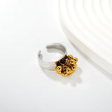 9.4mm high, color-matched French-style fringed round bead open ring, steel color, interwoven gold