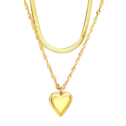 20x22mm heart-shaped accessory double chain 4mm blade chain 40cm + 3mm water glass chain 50x5cm + 6mm round tail tag necklace, gold asonjewelry