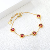 8.6mm Heart with White Crystal/Black Crystal/Red Zirconium Fittings 0.35 Cross Chain*17+3cm+6mm Round Plaque Bracelet Gold Color