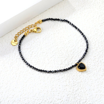 8.5*8.6mm Bead Edge Heart Shape Sticky White/Black/Purple/Red/Pink Zirconia Accessories 2mm White Beads*18+3cm+6mm Round Plaque Bracelet Golden asonjewelry