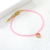 8.5*8.6mm Bead Edge Heart Shape Sticky White/Black/Purple/Red/Pink Zirconia Accessories 2mm White Beads*18+3cm+6mm Round Plaque Bracelet Golden