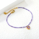 8.5*8.6mm Bead Edge Heart Shape Sticky White/Black/Purple/Red/Pink Zirconia Accessories 2mm White Beads*18+3cm+6mm Round Plaque Bracelet Golden