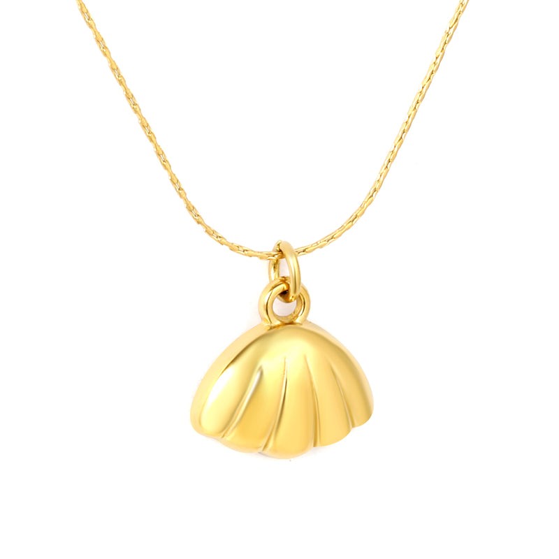 13x10mm shell pendant, 0.3 cross hammer round, 40+5cm + 6mm round tag, gold
