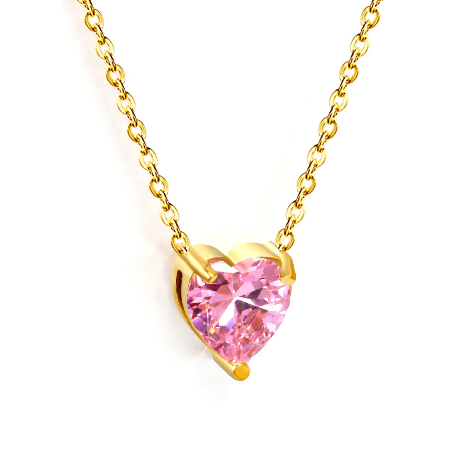 8.4*9.4mm heart shaped white zirconium/purple zirconium/garnet red zirconium/pink zirconium pendant necklace 0.3 cross chain 40+5cm+6mm round end tag gold color asonjewelry