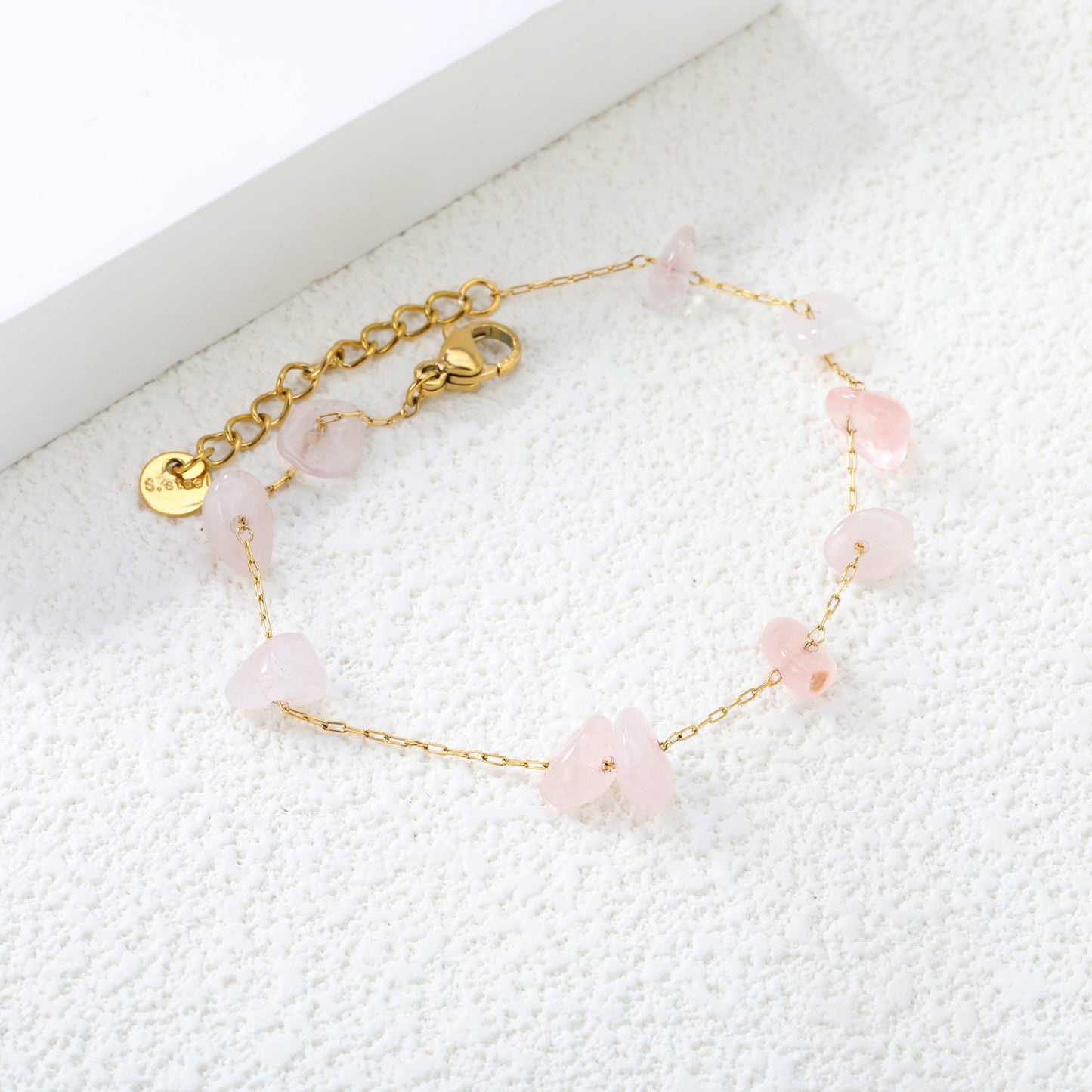 White Turquoise/ Amethyst/ Pink/ Sky Blue/ Turquoise/ Mixed Color Stone Accessories 0.3 Cross Chain*17+3cm+6mm Round Plaque Bracelet Golden asonjewelry