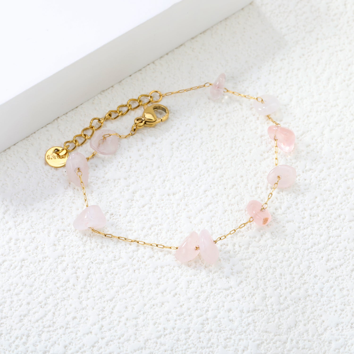 White Turquoise/ Amethyst/ Pink/ Sky Blue/ Turquoise/ Mixed Color Stone Accessories 0.3 Cross Chain*17+3cm+6mm Round Plaque Bracelet Golden asonjewelry