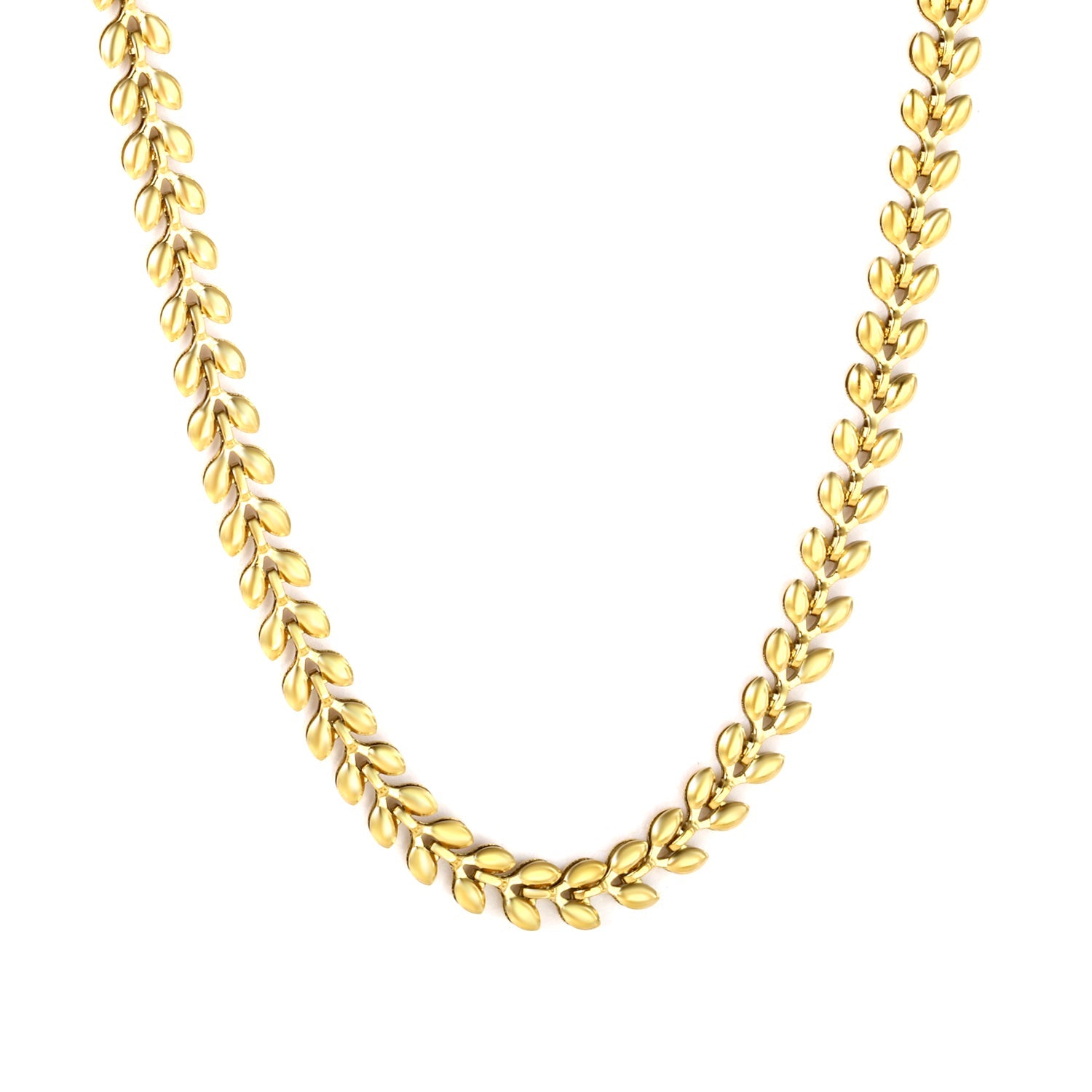 Heart-shaped wheat ear chain 40+5cm+6mm round pendant, gold asonjewelry