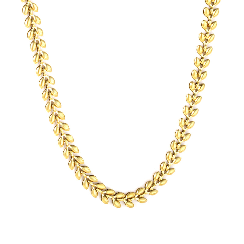 Heart-shaped wheat ear chain 40+5cm+6mm round pendant, gold