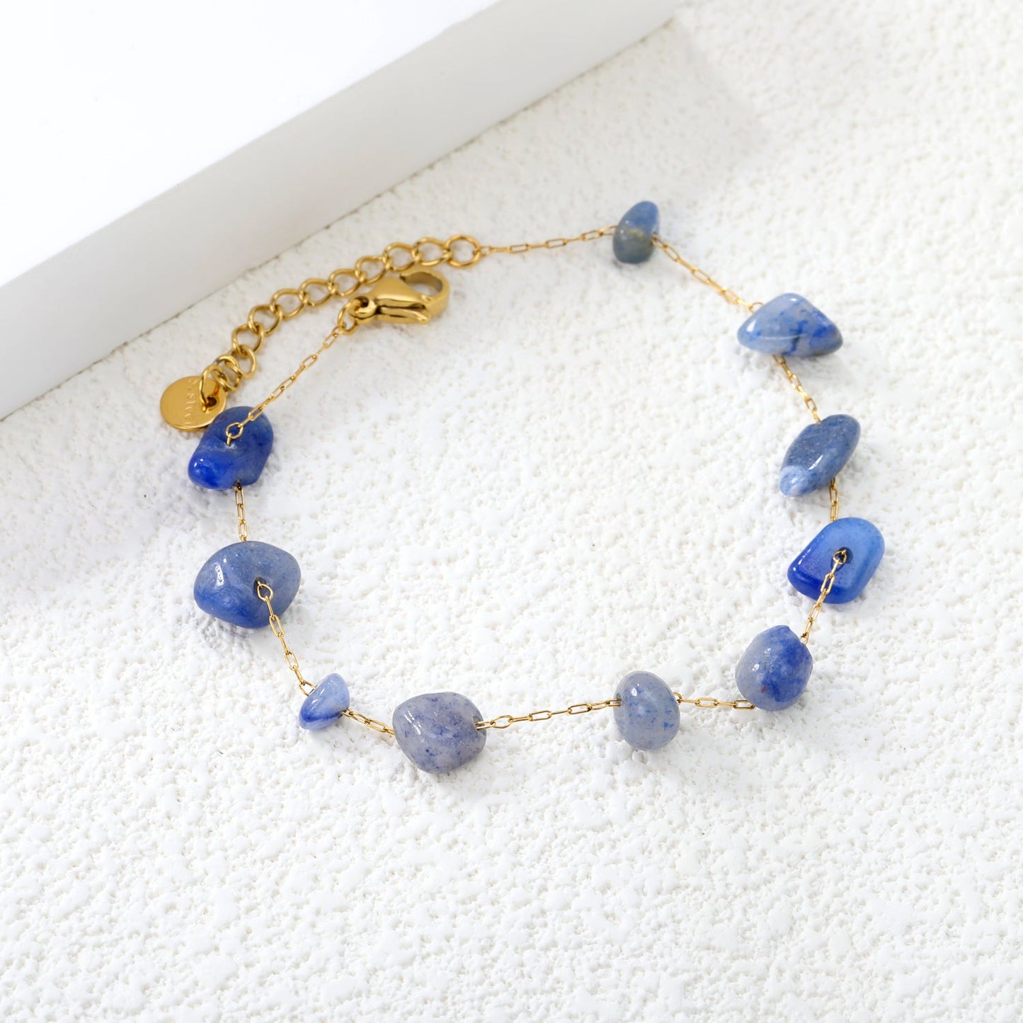 White Turquoise/ Amethyst/ Pink/ Sky Blue/ Turquoise/ Mixed Color Stone Accessories 0.3 Cross Chain*17+3cm+6mm Round Plaque Bracelet Golden asonjewelry