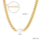 7x9mm freshwater pearls, 1.4x5mm double-sided polished chain, 1.0 single-clasp polished on both sides, 40+5cm + 6mm round pendant necklace, gold