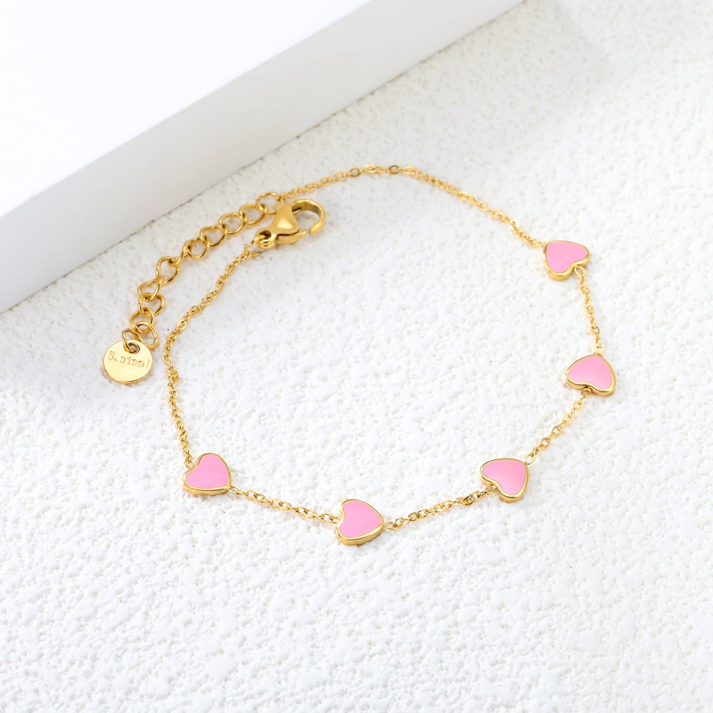 6.3*5.5mm heart-shaped black/purple/red/pink/dark blue oil-dripping accessories 0.3 cross chain *18+3cm+6mm round sign bracelet gold color asonjewelry