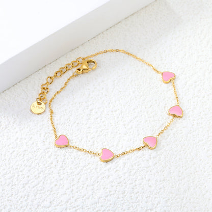 6.3*5.5mm heart-shaped black/purple/red/pink/dark blue oil-dripping accessories 0.3 cross chain *18+3cm+6mm round sign bracelet gold color asonjewelry