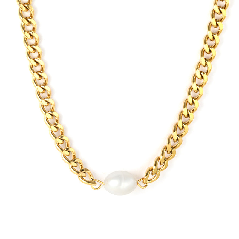 7x9mm freshwater pearls, 1.4x5mm double-sided polished chain, 1.0 single-clasp polished on both sides, 40+5cm + 6mm round pendant necklace, gold