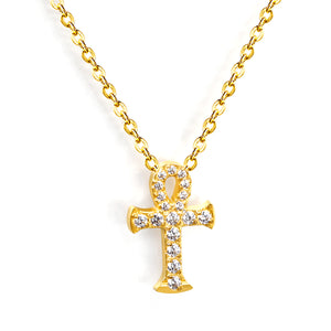 10*15mm cross with white zirconia pendant necklace 0.3 cross chain 40+5cm+6mm round end tag Gold color