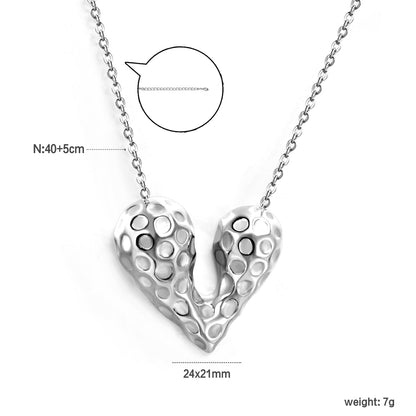 24*21mm Heart with Pitted Face Pendant Necklace 0.3 Cross Chain 40+5cm+6mm Round End Plate Steel Color/Golden Color asonjewelry