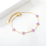 6.3*5.5mm heart-shaped black/purple/red/pink/dark blue oil-dripping accessories 0.3 cross chain *18+3cm+6mm round sign bracelet gold color