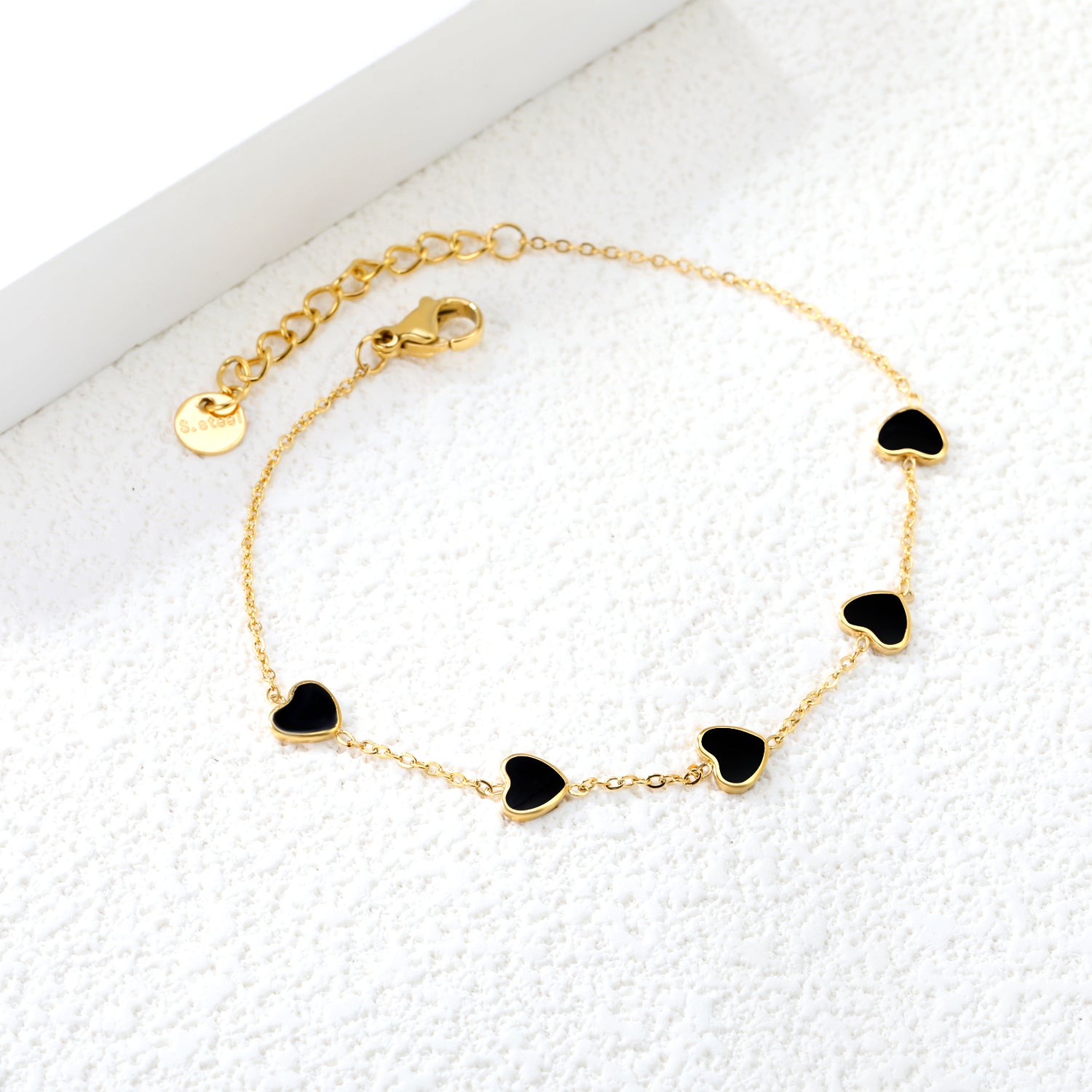 6.3*5.5mm heart-shaped black/purple/red/pink/dark blue oil-dripping accessories 0.3 cross chain *18+3cm+6mm round sign bracelet gold color asonjewelry