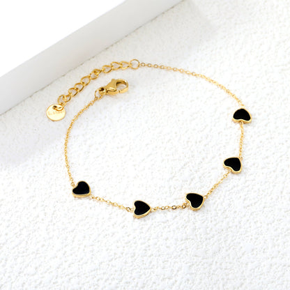 6.3*5.5mm heart-shaped black/purple/red/pink/dark blue oil-dripping accessories 0.3 cross chain *18+3cm+6mm round sign bracelet gold color asonjewelry