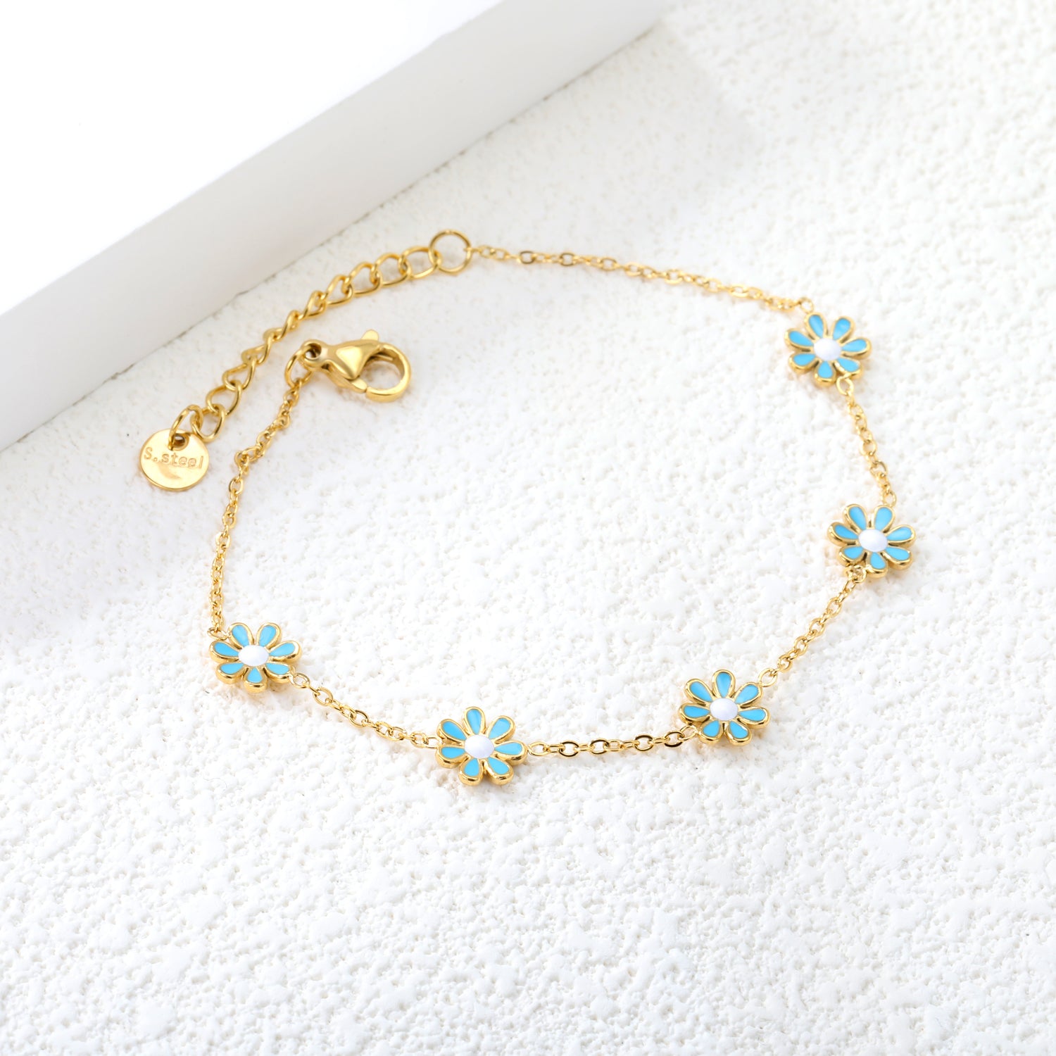 8mm six-petal flower white/black/purple/blue oil drop accessories 0.35 cross chain *18+3cm+6mm round sign bracelet gold color asonjewelry