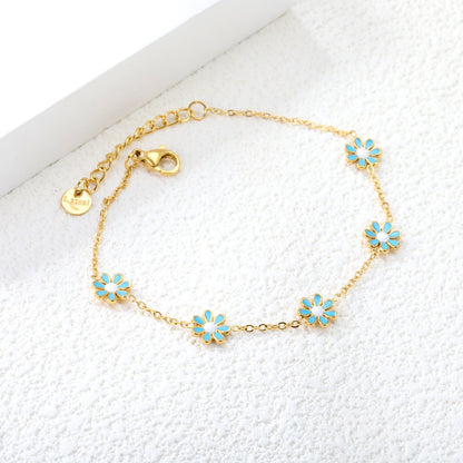 8mm six-petal flower white/black/purple/blue oil drop accessories 0.35 cross chain *18+3cm+6mm round sign bracelet gold color asonjewelry