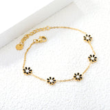 8mm six-petal flower white/black/purple/blue oil drop accessories 0.35 cross chain *18+3cm+6mm round sign bracelet gold color