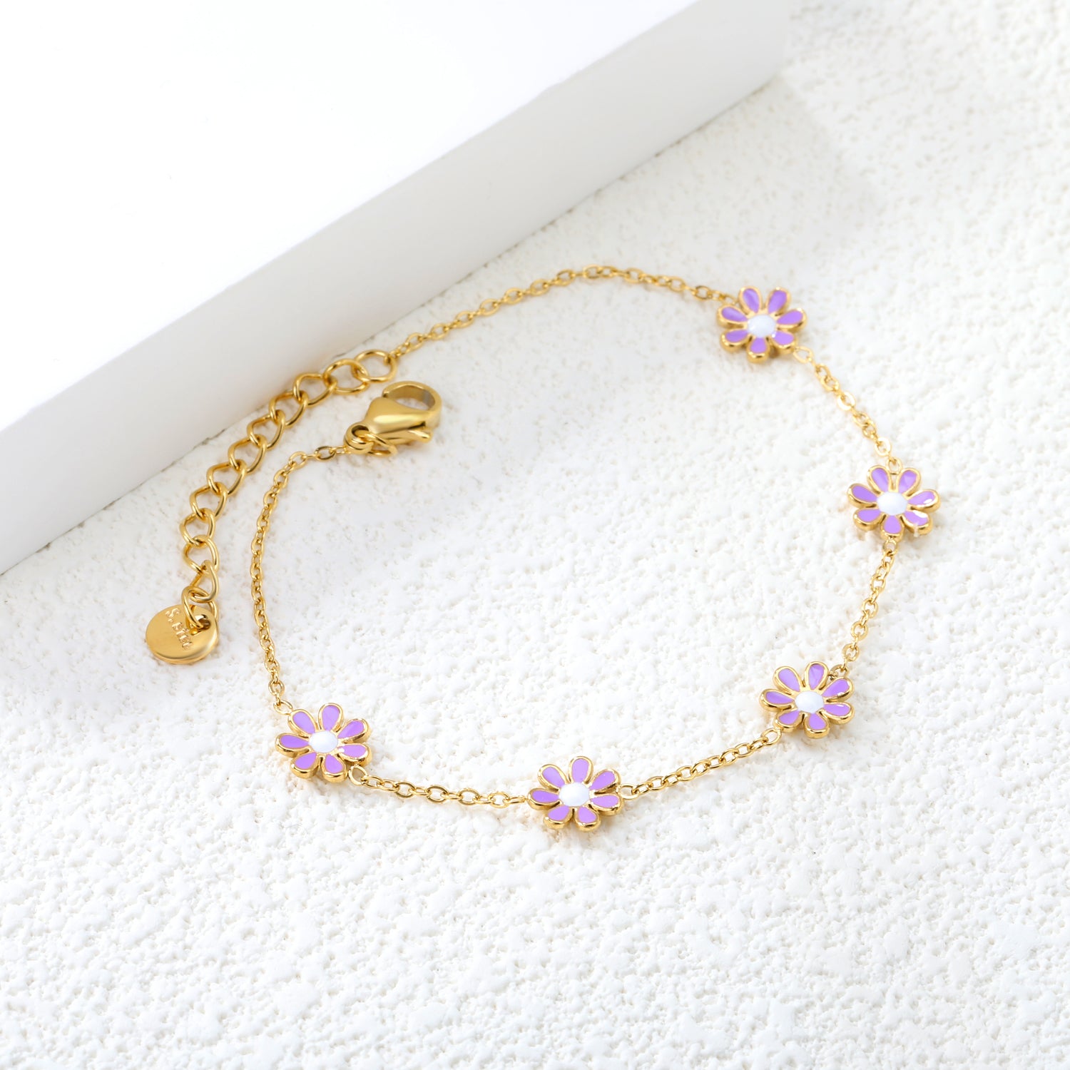 8mm six-petal flower white/black/purple/blue oil drop accessories 0.35 cross chain *18+3cm+6mm round sign bracelet gold color asonjewelry