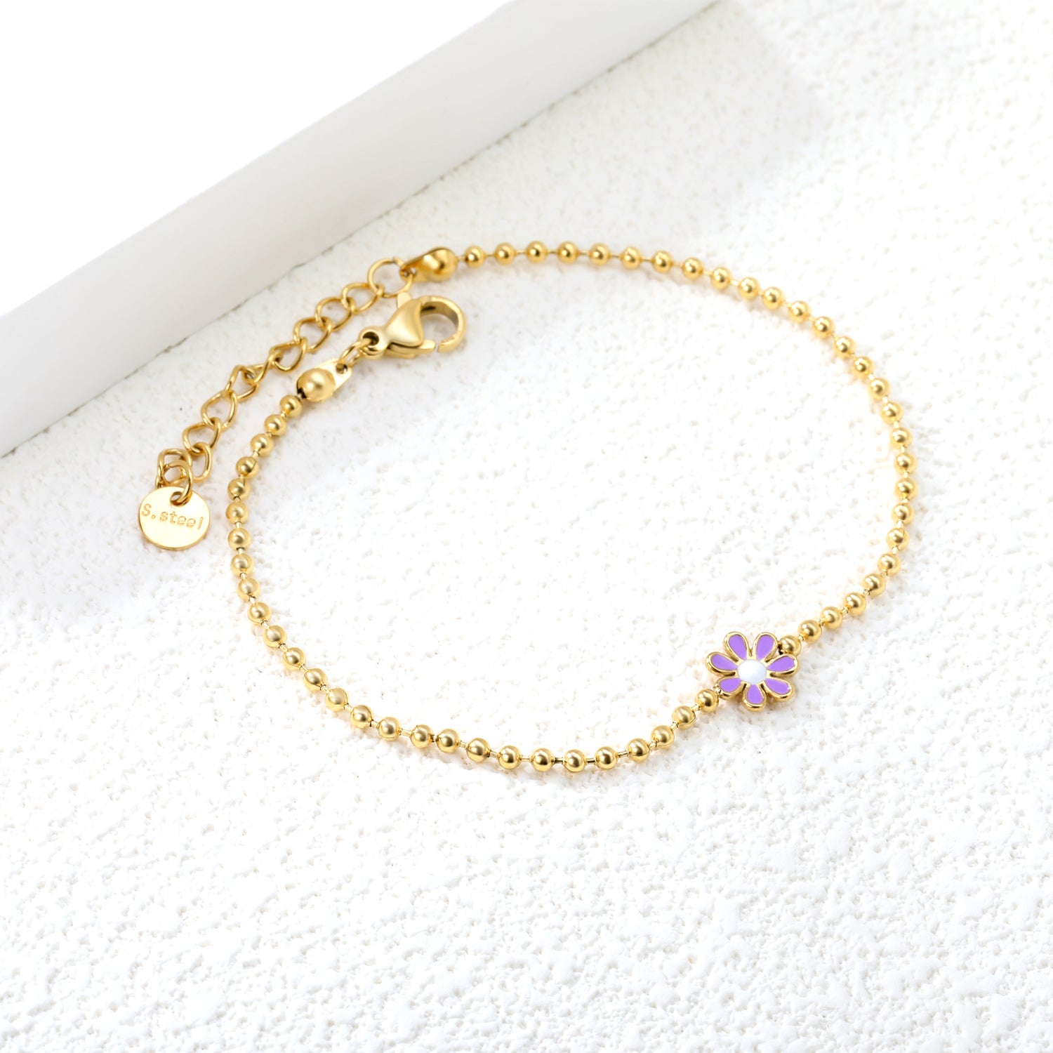 8mm six-petal flower black/purple/red/pink/blue oil drip accessories 2.0 bead chain *18+3mm+6mm round sign bracelet Golden asonjewelry