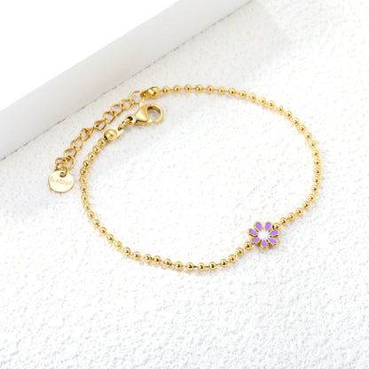 8mm six-petal flower black/purple/red/pink/blue oil drip accessories 2.0 bead chain *18+3mm+6mm round sign bracelet Golden asonjewelry