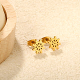9.2mm Ship's Wheel-Shaped Stud Earrings, Steel/Gold, 10Pcs