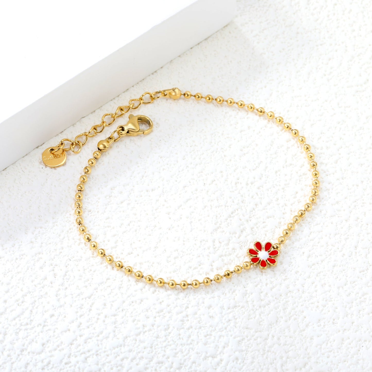 8mm six-petal flower black/purple/red/pink/blue oil drip accessories 2.0 bead chain *18+3mm+6mm round sign bracelet Golden asonjewelry