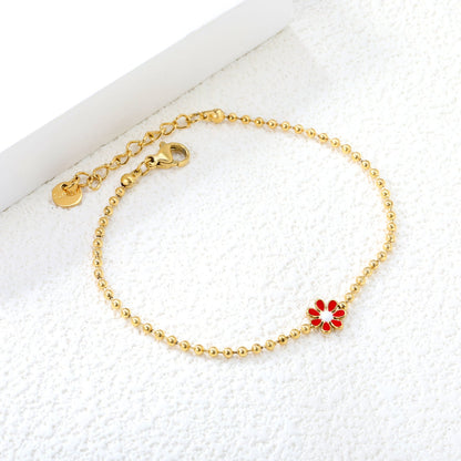 8mm six-petal flower black/purple/red/pink/blue oil drip accessories 2.0 bead chain *18+3mm+6mm round sign bracelet Golden asonjewelry