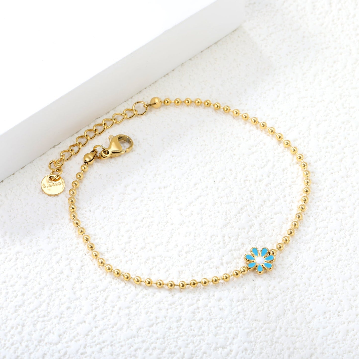 8mm six-petal flower black/purple/red/pink/blue oil drip accessories 2.0 bead chain *18+3mm+6mm round sign bracelet Golden asonjewelry