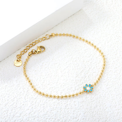 8mm six-petal flower black/purple/red/pink/blue oil drip accessories 2.0 bead chain *18+3mm+6mm round sign bracelet Golden asonjewelry