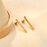 2.66*29.72mm Straight-Bar Cnc Diamond Stud Earrings, Gold