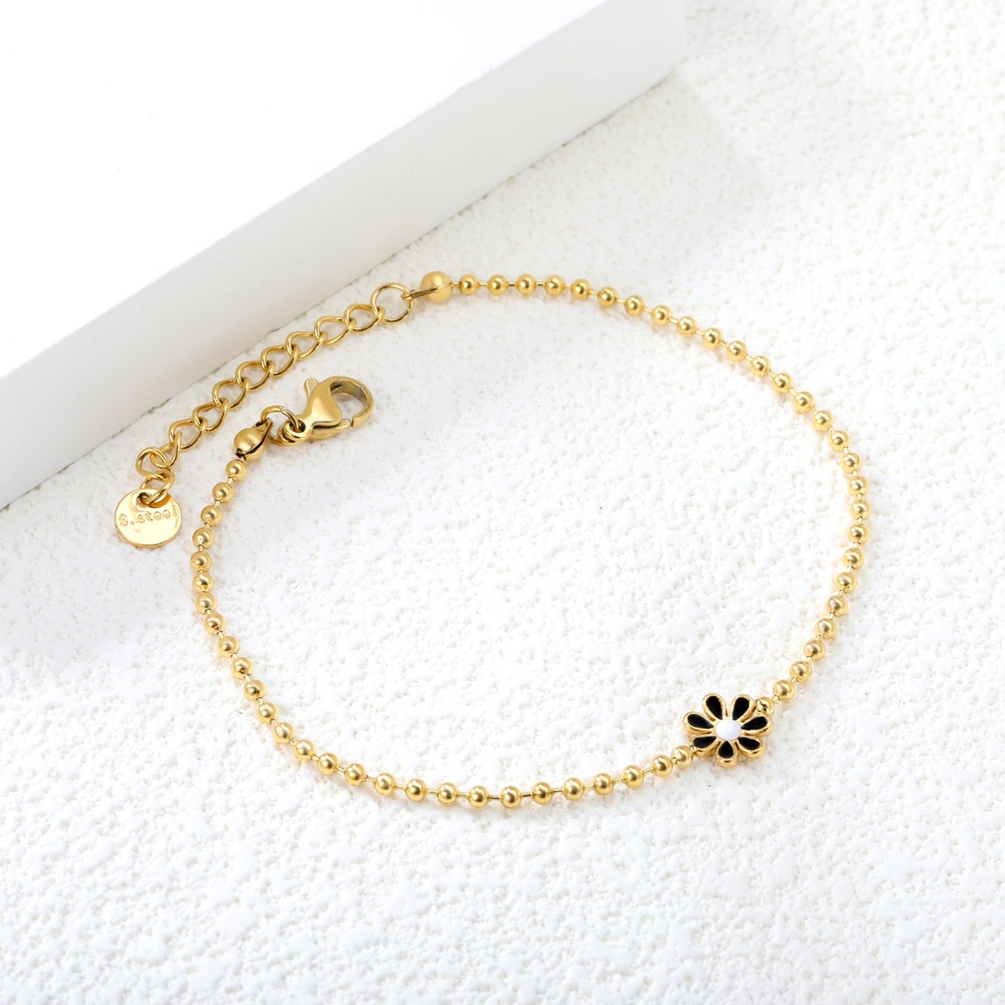 8mm six-petal flower black/purple/red/pink/blue oil drip accessories 2.0 bead chain *18+3mm+6mm round sign bracelet Golden asonjewelry