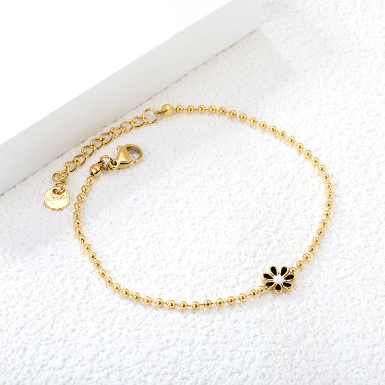 8mm six-petal flower black/purple/red/pink/blue oil drip accessories 2.0 bead chain *18+3mm+6mm round sign bracelet Golden asonjewelry