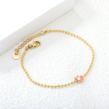 8mm six-petal flower black/purple/red/pink/blue oil drip accessories 2.0 bead chain *18+3mm+6mm round sign bracelet Golden asonjewelry