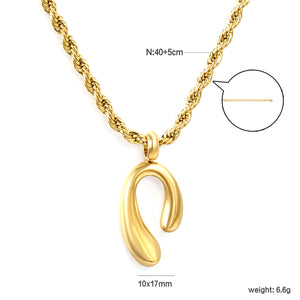 10*17mm long and short n shape pendant necklace 2.0 twist chain 40+5cm+6mm round tag Gold color