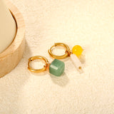 (LPE90101G model) 2.5* 12.3mm asymmetric natural stone accessory earrings with ear hooks, in gold color