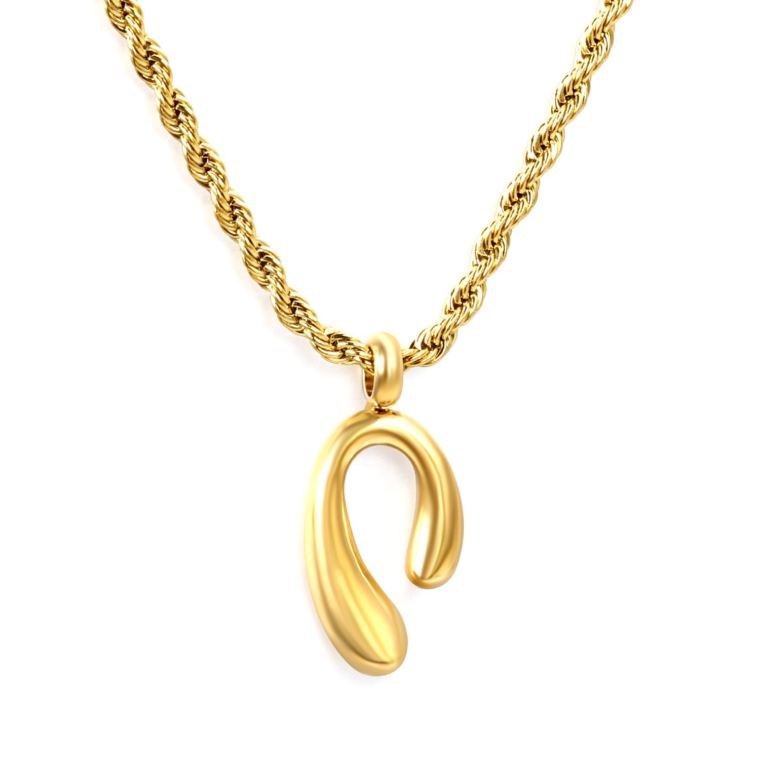 10*17mm long and short n shape pendant necklace 2.0 twist chain 40+5cm+6mm round tag Gold color asonjewelry