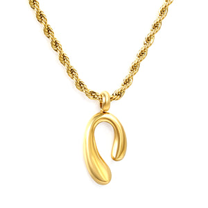 10*17mm long and short n shape pendant necklace 2.0 twist chain 40+5cm+6mm round tag Gold color