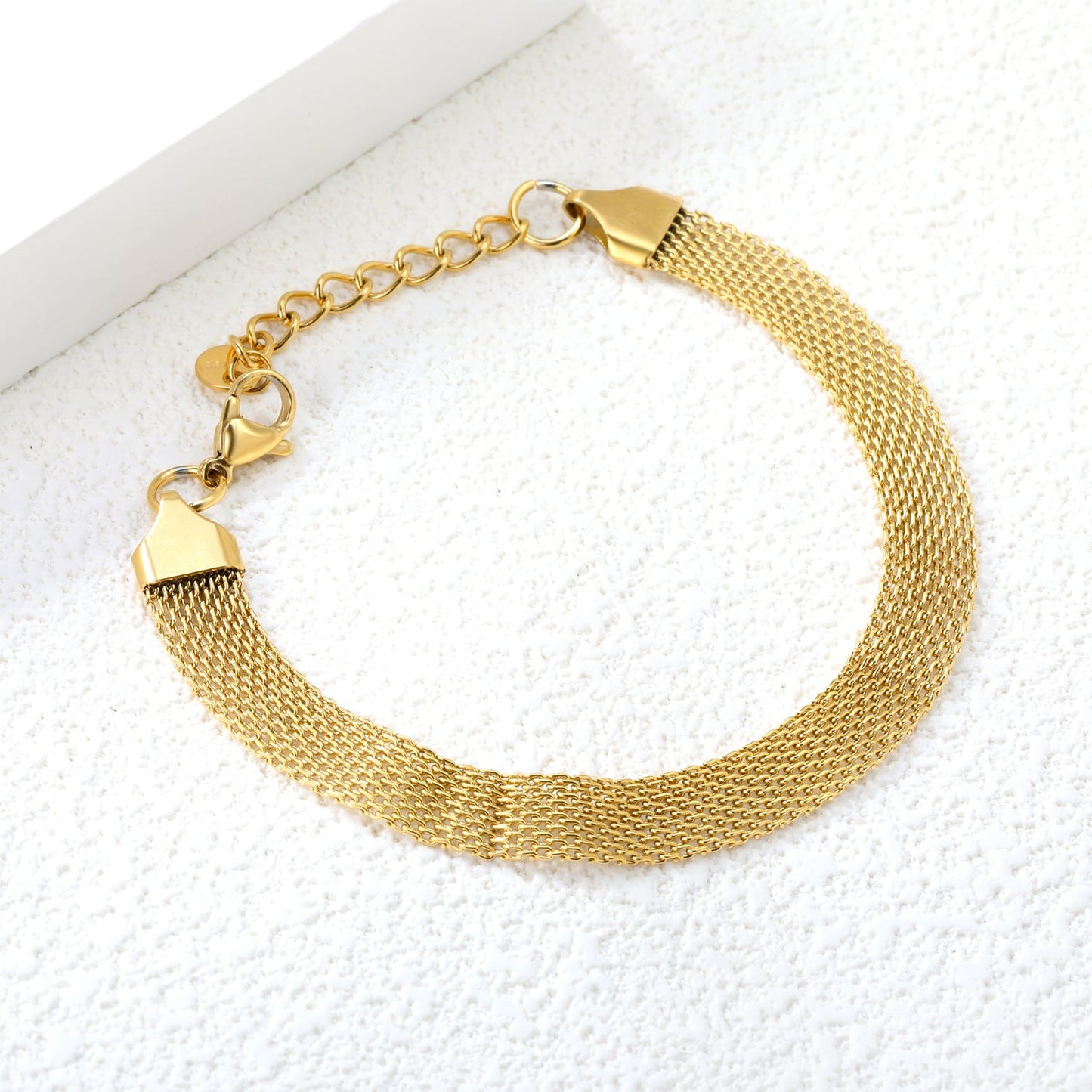 Width 6mm/8mm*Thickness 1mm Flat Mesh Bracelet 18+3cm+6mm Round Tail Plate Gold/ Steel asonjewelry