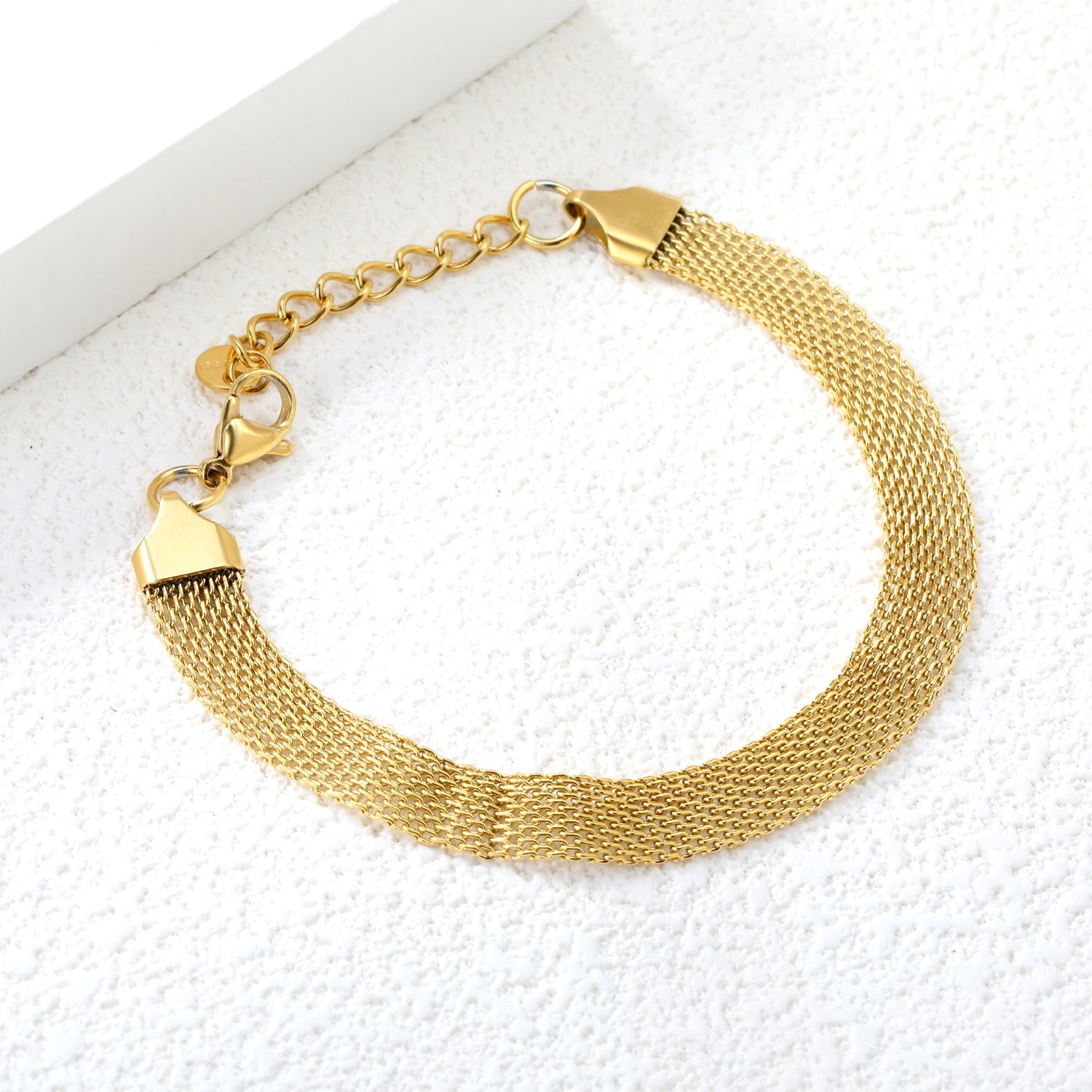 Width 6mm/8mm*Thickness 1mm Flat Mesh Bracelet 18+3cm+6mm Round Tail Plate Gold/ Steel asonjewelry