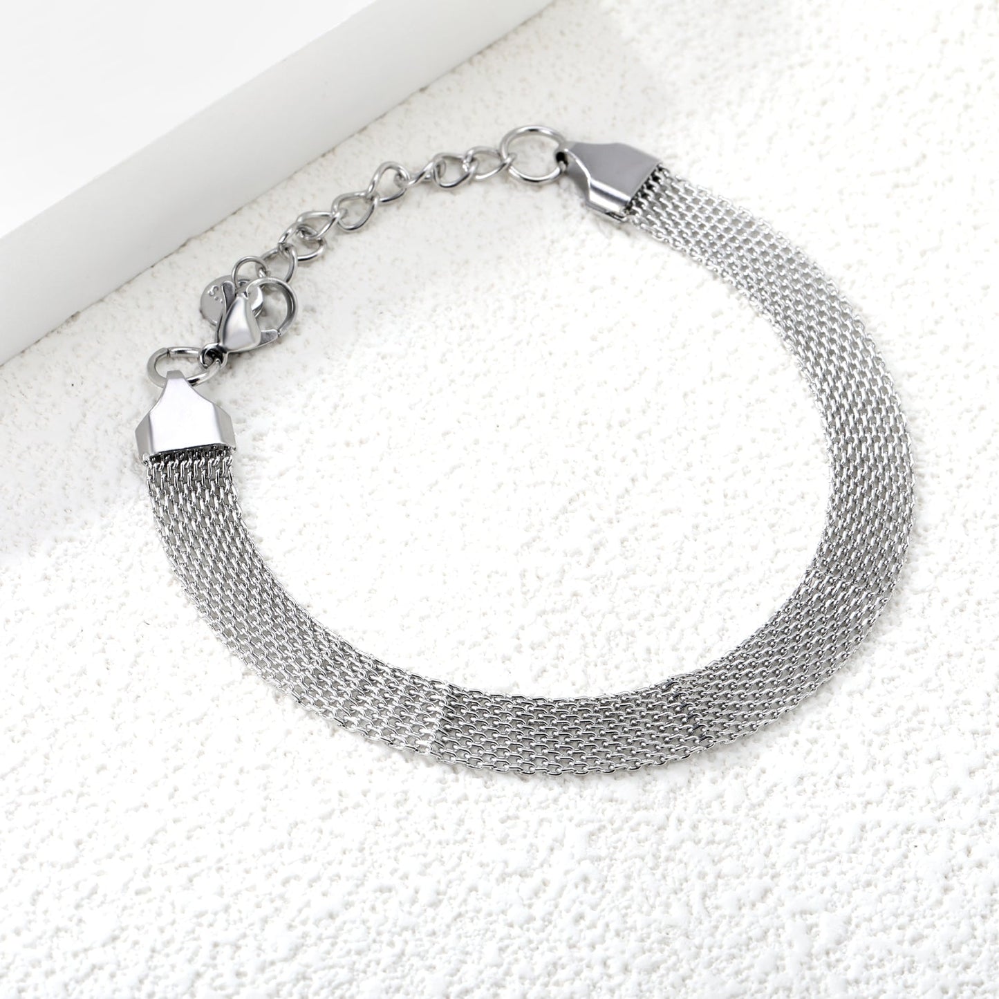 Width 6mm/8mm*Thickness 1mm Flat Mesh Bracelet 18+3cm+6mm Round Tail Plate Gold/ Steel asonjewelry