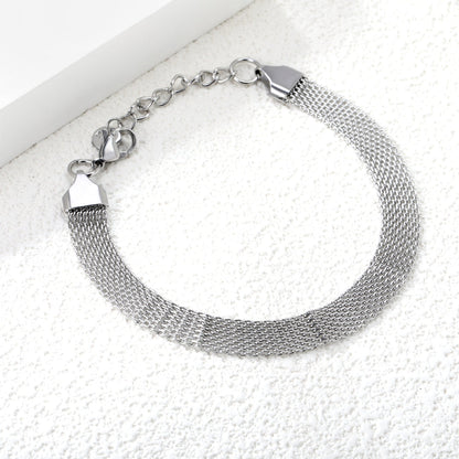 Width 6mm/8mm*Thickness 1mm Flat Mesh Bracelet 18+3cm+6mm Round Tail Plate Gold/ Steel asonjewelry