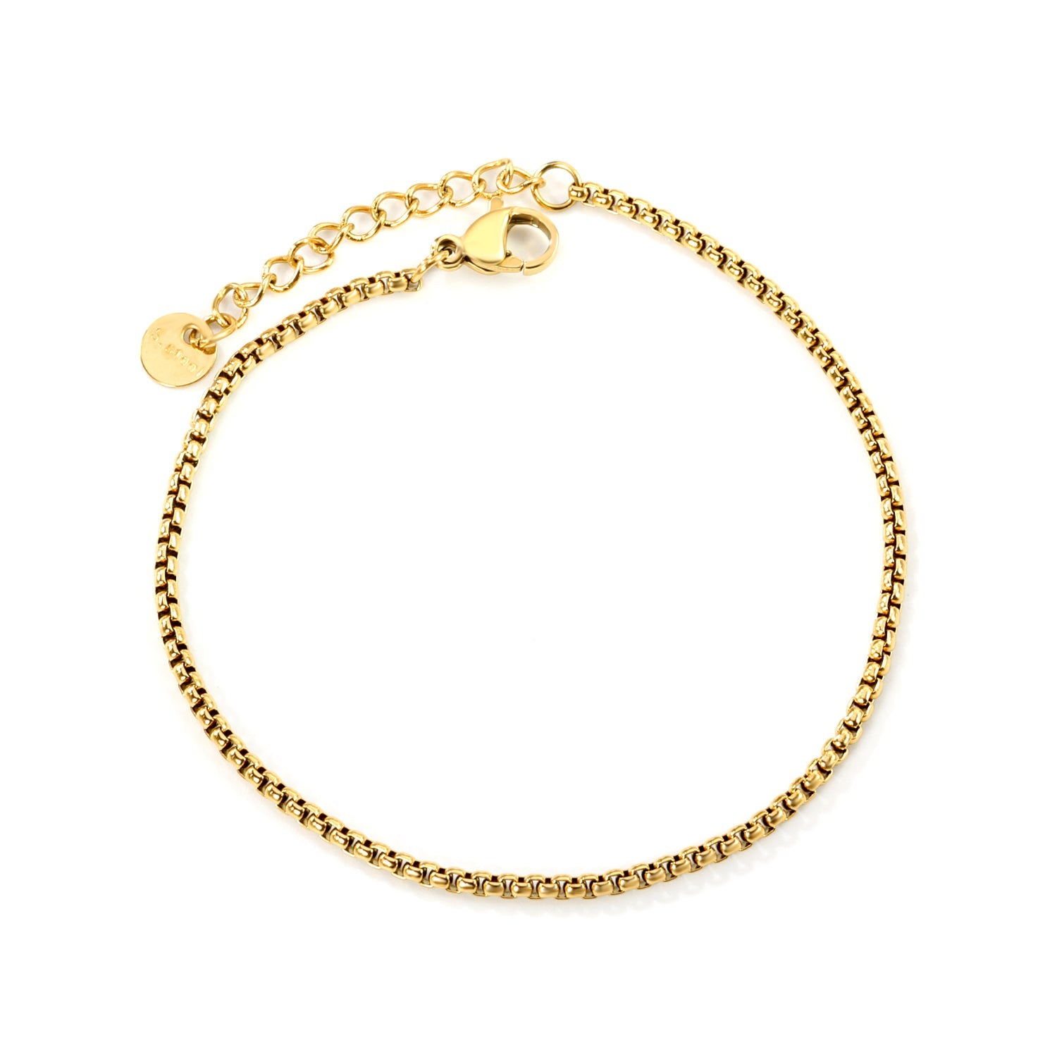 Wide 2mm/3mm Square Pearl Bracelet 18+3cm+6mm Round Tail Plaque Gold Color asonjewelry